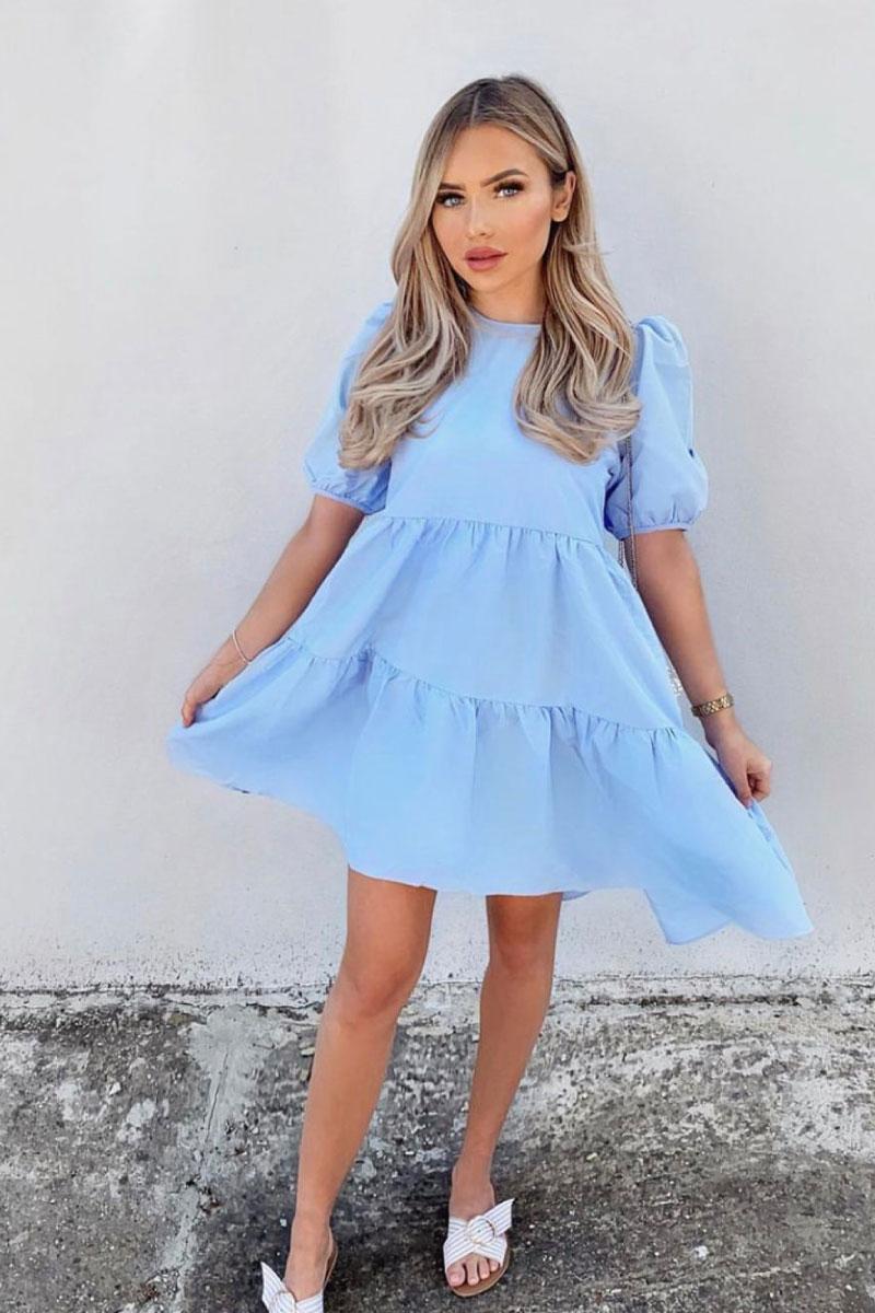 Baby Blue Tiered Short Sleeve Smock ...